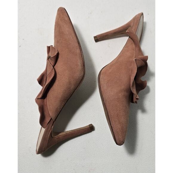 Women's Loeffler Randall Langley Ruffle Slide Heels Dusty Rose Suede 7 - Picture 6 of 10